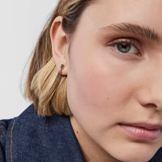 Clearance Silver vermeil New Motif Earrings with chrome diopside bear and ruby Silver Earrings | Small Earrings