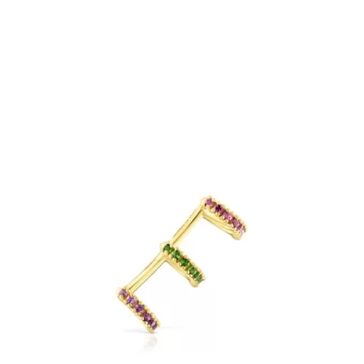 Clearance Silver vermeil Straight Triple earcuff with rhodolites, chrome diopside and gemstones Silver Earrings | Individual Earrings
