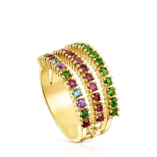 Clearance Silver Vermeil Straight Triple ring with gemstones Silver Rings | Large Rings