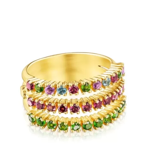 Clearance Silver Vermeil Straight Triple ring with gemstones Silver Rings | Large Rings