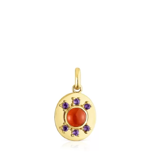 Best Sale Silver vermeil Virtual Garden Medallion pendant with carnelian and amethyst Silver Pendants | Small Pendants