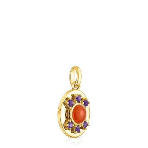 Best Sale Silver vermeil Virtual Garden Medallion pendant with carnelian and amethyst Silver Pendants | Small Pendants