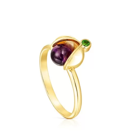 Cheap Silver vermeil Virtual Garden Ring with amethyst and chrome diopside Silver Rings | Small Rings