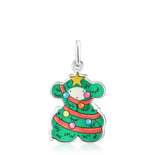 Online Silver Xmas Collection tree bear Pendant with mother-of-pearl Silver Pendants