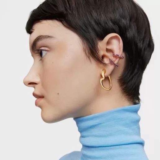 Hot Single heart Hoop earring with 18kt gold plating over silver My Other Half Silver Earrings | Hoop Earrings
