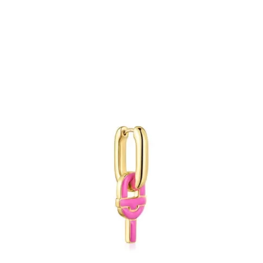 Hot single Hoop earring with 18kt gold plating over silver and fuchsia-colored motif pendant MANIFESTO Silver Earrings | Hoop Earrings