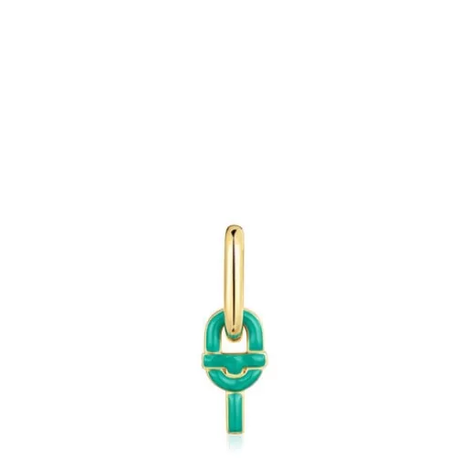 Discount single  Hoop earring with 18kt gold plating over silver and green-colored motif pendant MANIFESTO Silver Earrings | Hoop Earrings