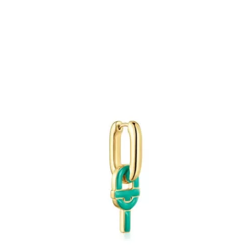 Discount single  Hoop earring with 18kt gold plating over silver and green-colored motif pendant MANIFESTO Silver Earrings | Hoop Earrings
