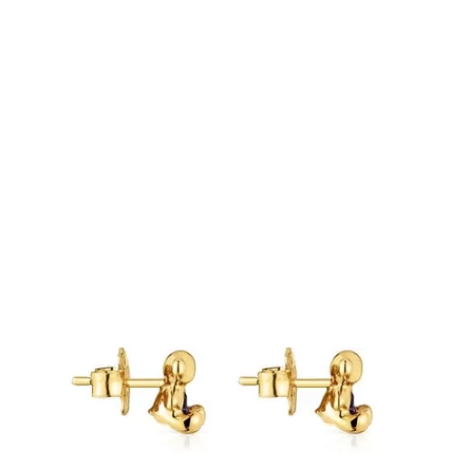 Discount Small bear Earrings with 18kt gold plating over silver and amethyst Bold Bear Silver Earrings | Small Earrings