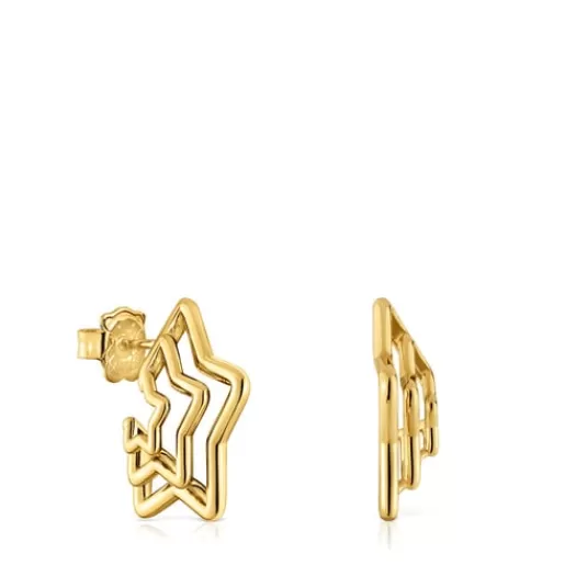 Cheap Small Bickie triple star Earrings with 18 kt gold plating over silver Silver Earrings