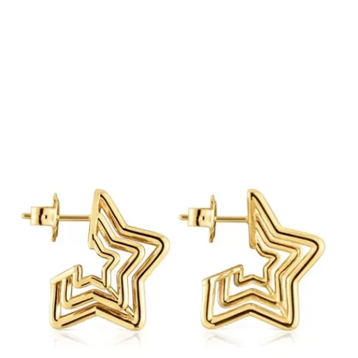 Cheap Small Bickie triple star Earrings with 18 kt gold plating over silver Silver Earrings