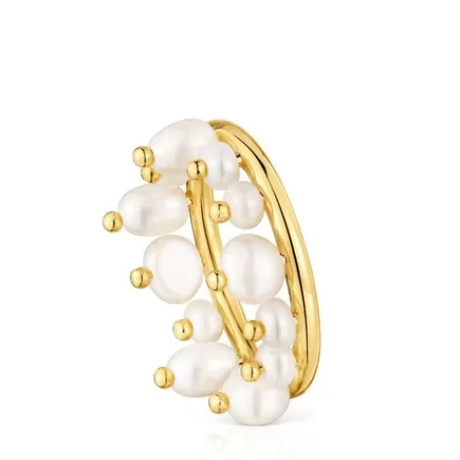 Hot Small 18kt gold-plated silver and cultured pearls Ring Sugar Party Silver Rings