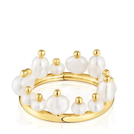 Hot Small 18kt gold-plated silver and cultured pearls Ring Sugar Party Silver Rings
