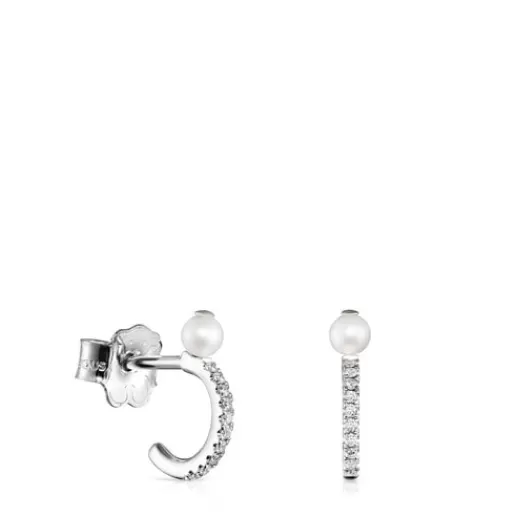 Fashion Small Les Classiques Earrings in White gold with Diamonds and Pearl Hoop Earrings | Pearl Earrings