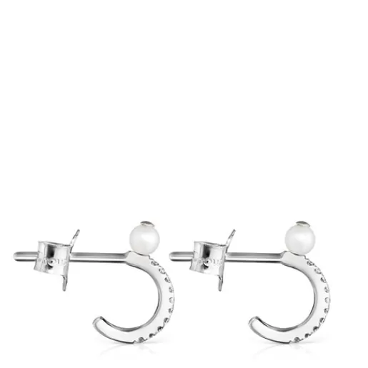 Fashion Small Les Classiques Earrings in White gold with Diamonds and Pearl Hoop Earrings | Pearl Earrings