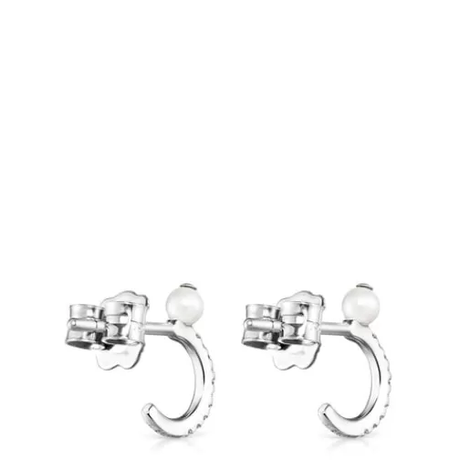 Fashion Small Les Classiques Earrings in White gold with Diamonds and Pearl Hoop Earrings | Pearl Earrings
