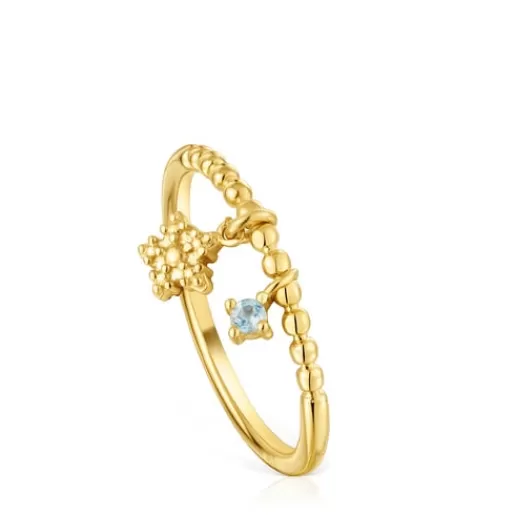 Fashion Small Ring with 18kt gold plating over silver and topaz Grain Silver Rings