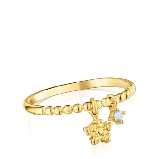 Fashion Small Ring with 18kt gold plating over silver and topaz Grain Silver Rings