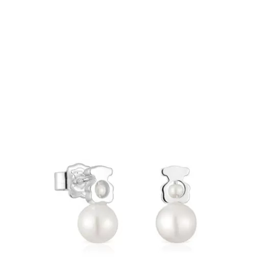 Store Small bear Earrings with cultured pearls I-Bear Silver Earrings | Small Earrings