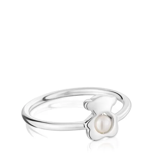 Hot Small silver bear Ring with cultured pearl I-Bear Silver Rings | Small Rings