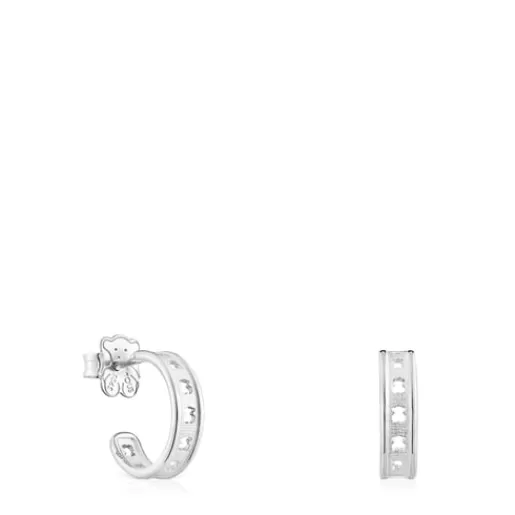 Fashion Small Bear Row hoop earrings with silhouette Silver Earrings | Hoop Earrings