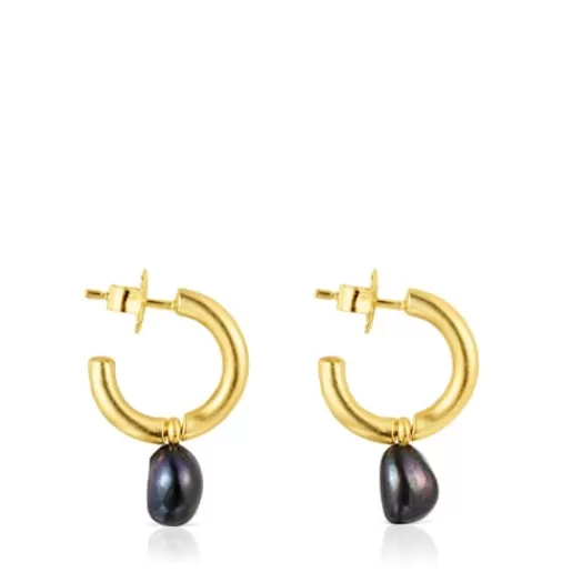 Store Small silver vermeil Hav Hoop earrings with gray pearl Silver Earrings | Pearl Earrings