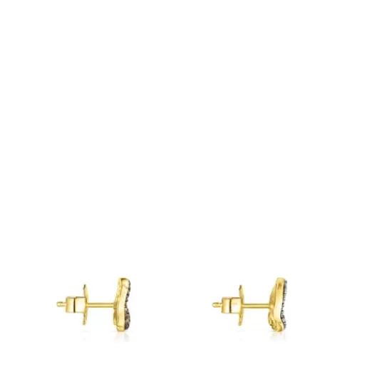 Fashion Small Silver Vermeil Nenufar Earrings with Diamonds Silver Earrings | Small Earrings