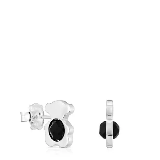 Hot Small with onyx 12 mm bear Earrings I-Bear Silver Earrings | Small Earrings