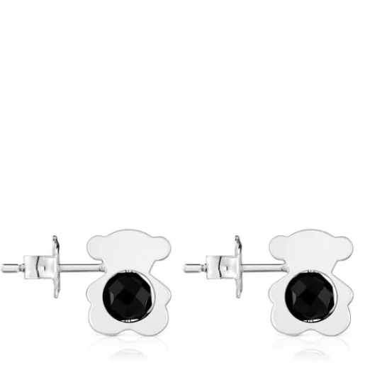 Hot Small with onyx 12 mm bear Earrings I-Bear Silver Earrings | Small Earrings