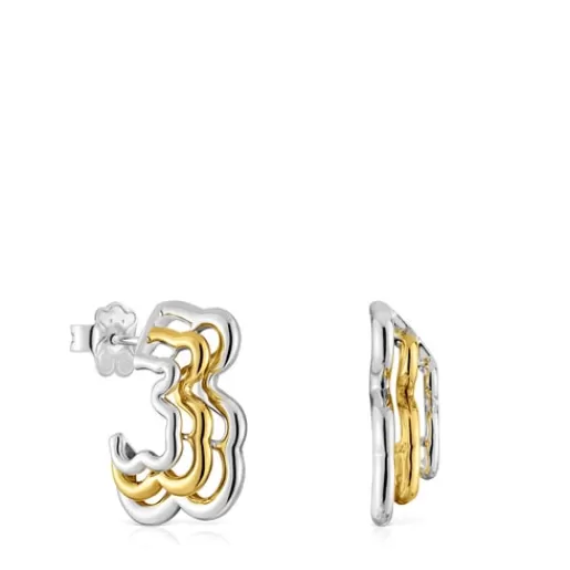 Flash Sale Small two-tone triple bear Bickie Earrings Silver Earrings | Hoop Earrings