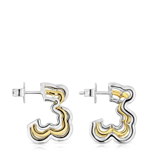 Flash Sale Small two-tone triple bear Bickie Earrings Silver Earrings | Hoop Earrings