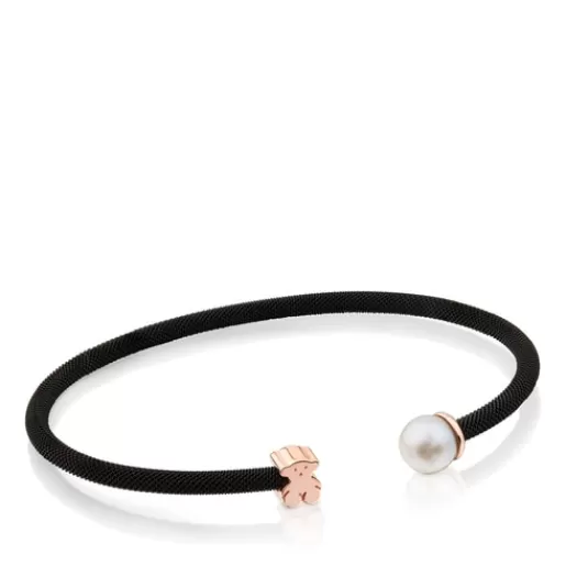 Clearance Steel and Rose Vermeil Silver Icon Mesh Bracelet with Pearl Silver Bracelets | Pearl Bracelets