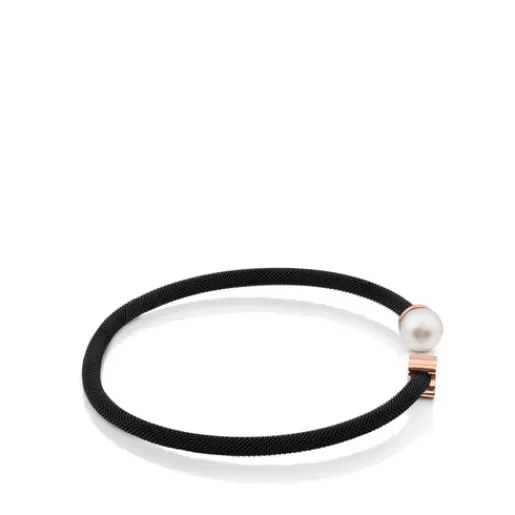 Clearance Steel and Rose Vermeil Silver Icon Mesh Bracelet with Pearl Silver Bracelets | Pearl Bracelets
