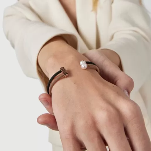 Clearance Steel and Rose Vermeil Silver Icon Mesh Bracelet with Pearl Silver Bracelets | Pearl Bracelets