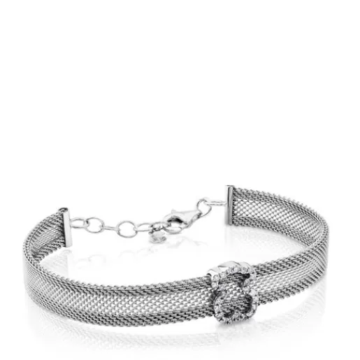 Hot Steel and White gold Icon Mesh Bracelet with Diamonds Bear motif 0,8cm. 0,14ct Gold Bracelets | Chain Bracelets