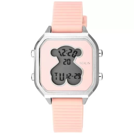 Clearance Steel D-Bear Teen Watch with pink Silicone strap For Her