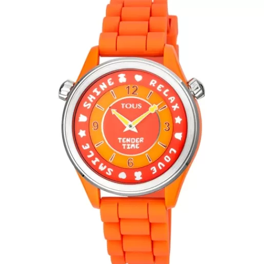 Sale Steel Tender Time Watch with orange silicone strap For Her | Analog Watches