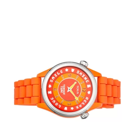 Sale Steel Tender Time Watch with orange silicone strap For Her | Analog Watches