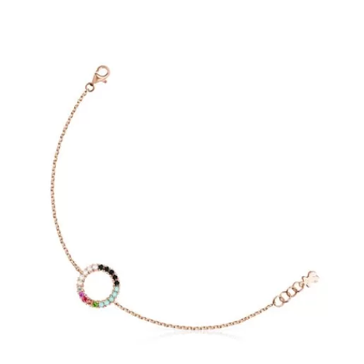 Clearance Straight disc Bracelet in Rose Silver Vermeil with Gemstones Silver Bracelets | Pearl Bracelets