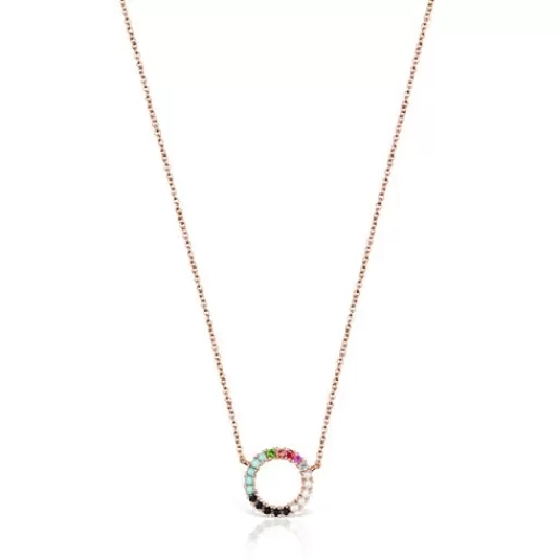 Best Straight disc Necklace in Rose Silver Vermeil with Gemstones Silver Necklaces | Short Necklaces