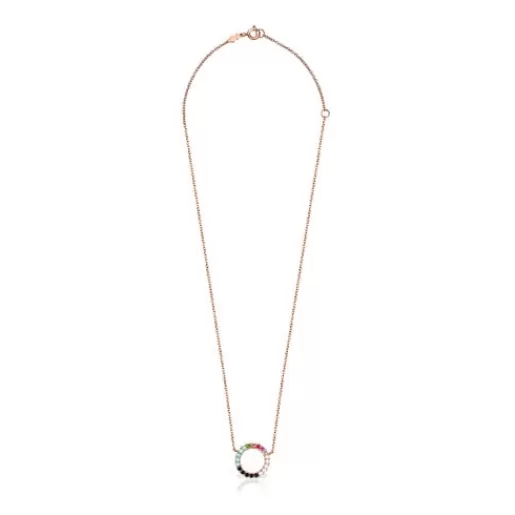 Best Straight disc Necklace in Rose Silver Vermeil with Gemstones Silver Necklaces | Short Necklaces