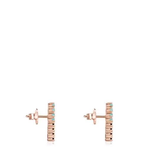 Fashion Straight large disc Earrings in Rose Silver Vermeil with Gemstones Silver Earrings | Small Earrings