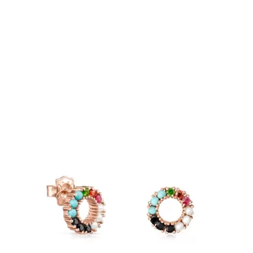 Clearance Straight small disc Earrings in Rose Silver Vermeil with Gemstones Silver Earrings | Small Earrings