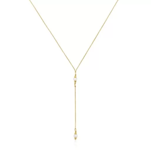 Clearance Strip Choker with 18kt gold plating over silver and cultured pearls Gloss Silver Necklaces | Long Necklaces