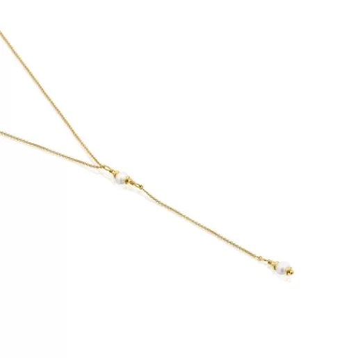 Clearance Strip Choker with 18kt gold plating over silver and cultured pearls Gloss Silver Necklaces | Long Necklaces