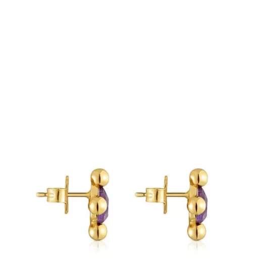 Shop Sugar Party short Earrings with 18kt gold plating over silver and amethyst Silver Earrings | Small Earrings