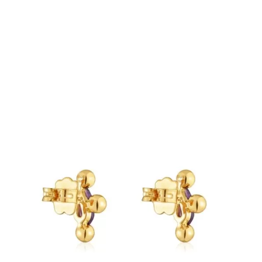 Shop Sugar Party short Earrings with 18kt gold plating over silver and amethyst Silver Earrings | Small Earrings