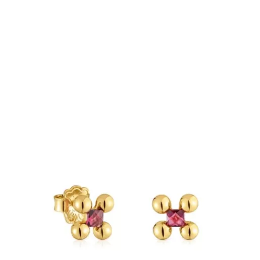 Cheap Sugar Party short Earrings with 18kt gold plating over silver and rhodolite Silver Earrings | Small Earrings