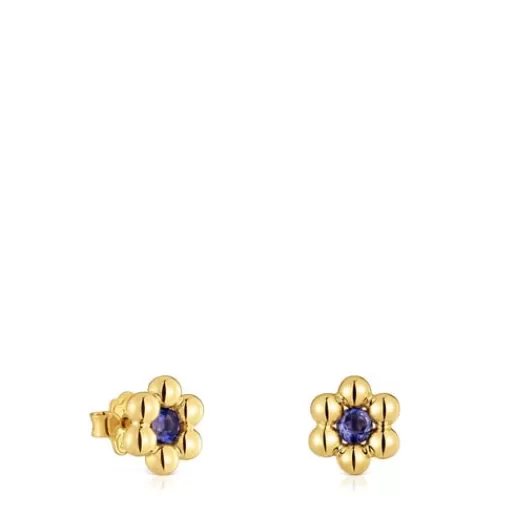 Flash Sale Sugar Party short flower Earrings with 18kt gold plating over silver and iolite Silver Earrings | Small Earrings