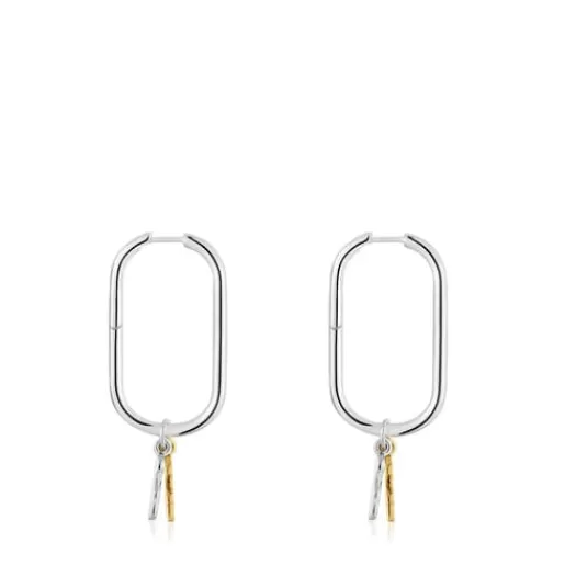 Store Sweet Dolls two-tone Hoop earrings with bear motif Silver Earrings | Hoop Earrings